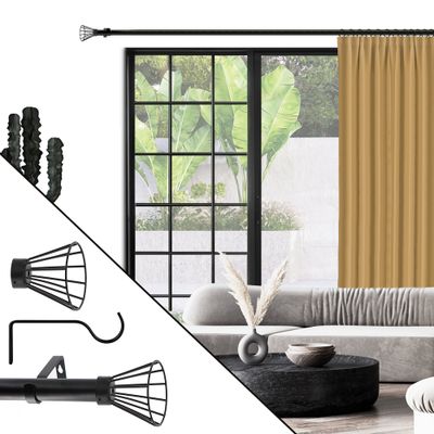 Kit de tringle à rideaux extensible en métal de 1.20 à 2.10 m diam 25 à 28 mm Finition noir mat - MOBOIS