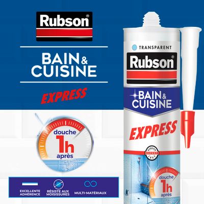 Mastic Silicone Cuisine & Bain Séchage rapide transparent 280 ml RUBSON