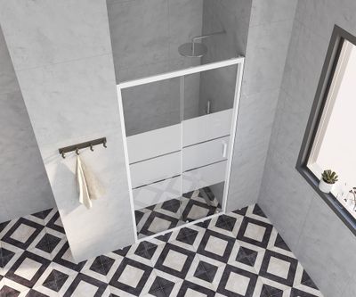 Porte de douche coulissante 100x185 cm profilé blanc verre sérigraphié 4 mm Primera - OCEA