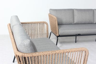 Salon de jardin CHRISTINA acier gris imitation rotin 7 places