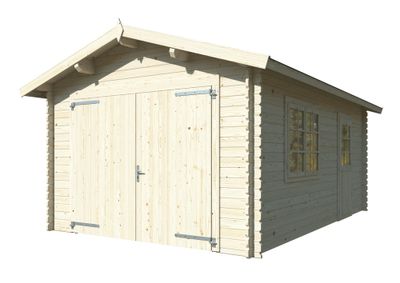 Garage en bois Tony avec porte double battant  - 20,9 m² hors-tout - WHITE WOOD