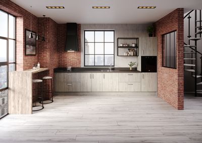 Porte et façade tiroir effet bois clair pour meuble bas de cuisine Nature syncron blanchi 70 x 40 cm OFITRES