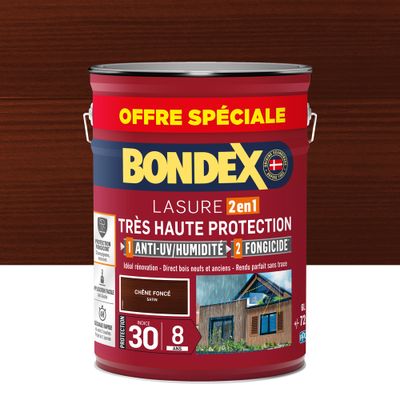 Lasure très haute protection 8 ans chêne foncé satin 6L BONDEX