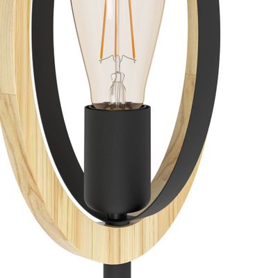 Lampe à poser E27 Basildon bois et noir 40W - EGLO